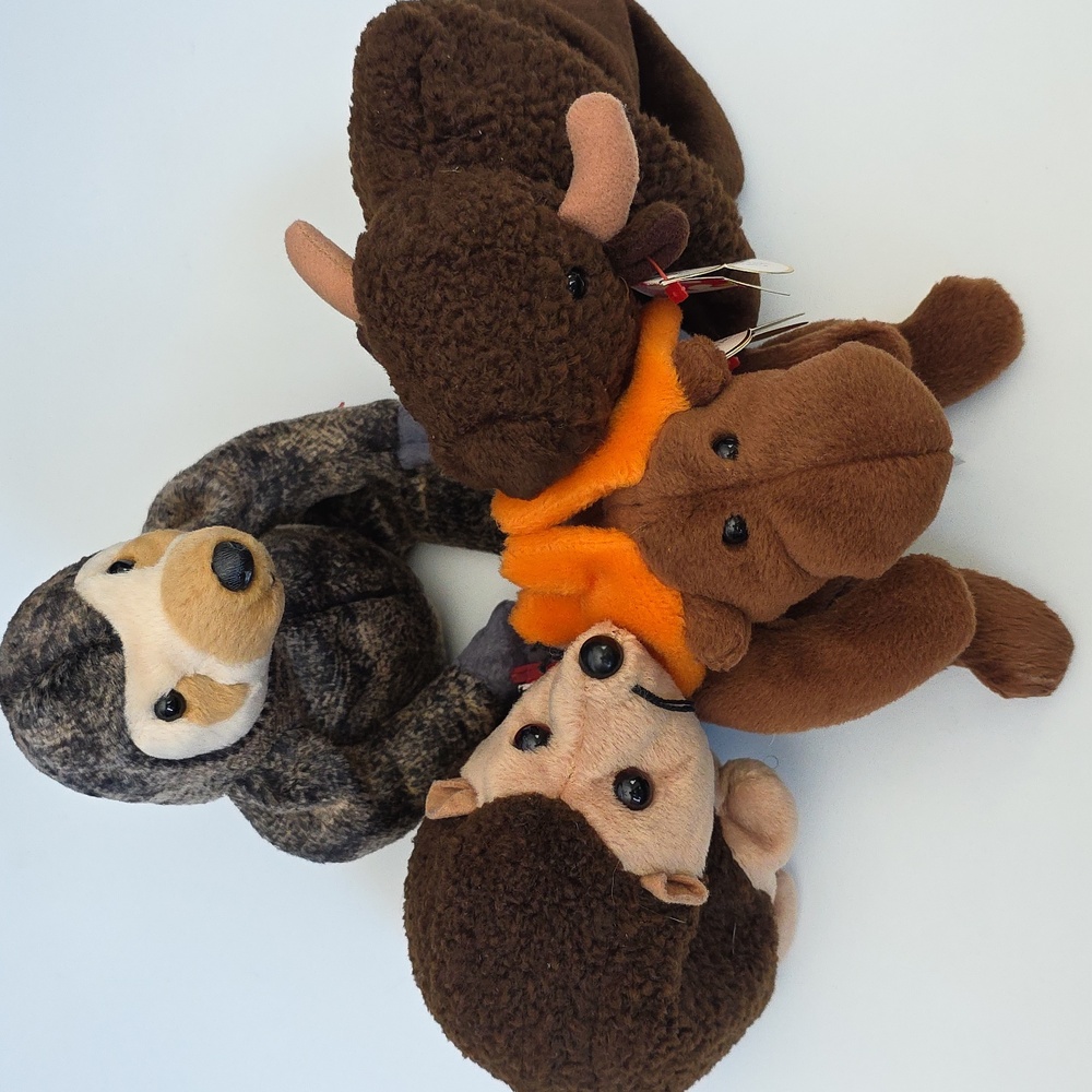 TY Beanie Babies - Sloth, Moose, Buffalo, Hedgehog